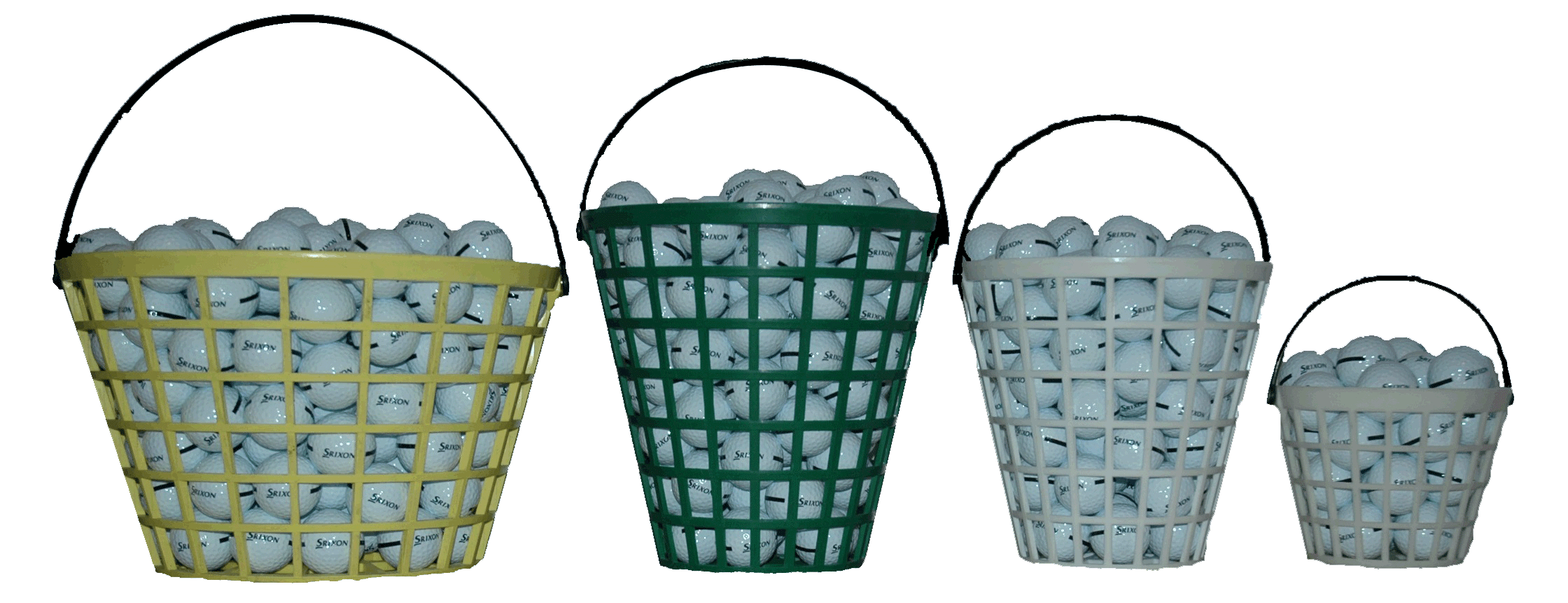 4 basket sizes of golf balls